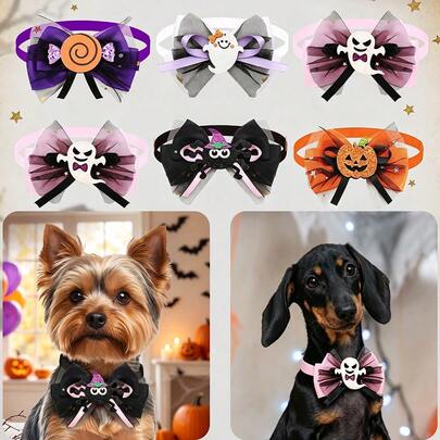 5 st Halloween-hundhalsband med pumpe-godisrosett, skönhetstillbehör för katt och hund, Halloween-hundhalsbandstillbehör med halsband, slumpmässiga stilar