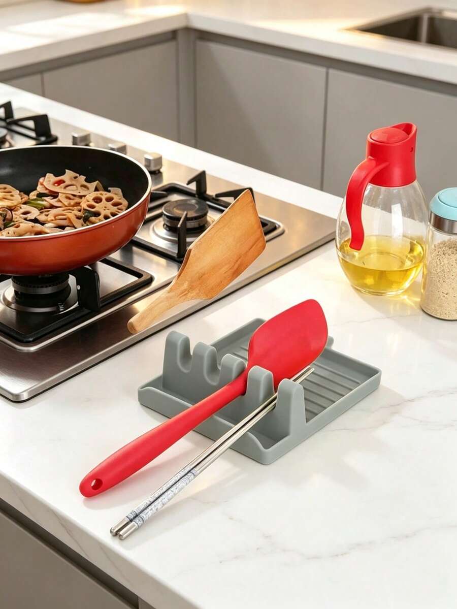 1pc Stove Top Kitchen Utensil Holder, Spatula/Ladle/Spoon Rack With Drip Tray And Pot Lid Support, Kitchen Cooking Utensil Anti-Drip Holder, Multi-Function Kitchen Spatula Rack With Lid Holder - Multicolor - View 1