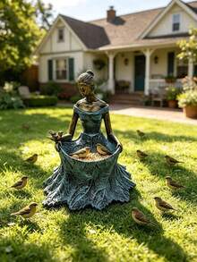 1PC Girl Bird Feeder, For Yard, Garden, Balcony, Winter Feeding, Squirrel-Proof Bird Feeder, Attract Hummingbirds, Sparrows, Easy To Feed Poultry And Wild Birds, Garden Decor, Bee Butterfly Hummingbird Resin Girl Design - Girl - View 3