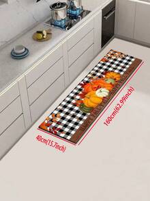 1pc Silicone Mud Kitchen Mat, Black & White Plaid With Multicolored Pumpkin & Autumn Leaf Pattern, American Countryside Style, Shock-Absorbing Anti-Fatigue Kitchen Mat, Approx 3mm Thick, Water-Absorbing, Simple Silicone Rubber Mat For Kitchen, Bathroom, Entryway, Laundry Room, Etc. - Multicolor - View 22