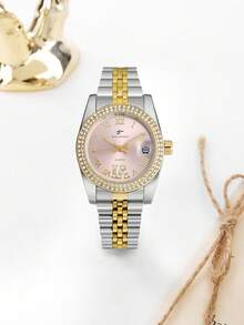 RICECGO 1pc Fashion Elegant Gold Stainless Steel Round Dial Women's Watch, New Rhinestone Inlaid, High-End Exquisite Women's Watch, Suitable For Daily Wear - Multicolor - View 12