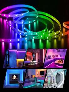 1 捲 50FT LED RGB 燈條,柔性 LED 燈條,RGB 多彩可調光,3 按鈕數據線控制,多種照明模式,亮度可調,USB 供電,自黏背膠,彩色電視背景裝飾燈,適用於房間和臥室裝飾,節日派對 - 彩色 - 查看 5