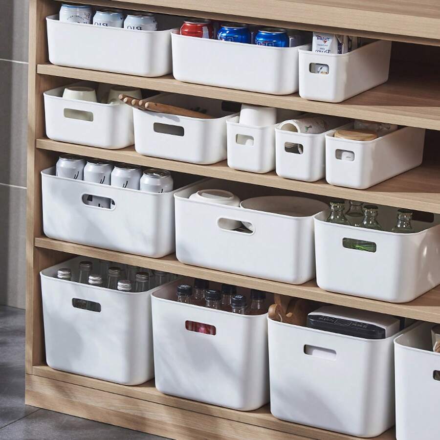 1 Peça Caixa de Armazenamento de Mesa, Organizador de Dormitório de Estudante, Cesta de Armazenamento Doméstico, Organizador de Cosméticos, Caixa de Armazenamento de Lanches - Branco - Visão 1