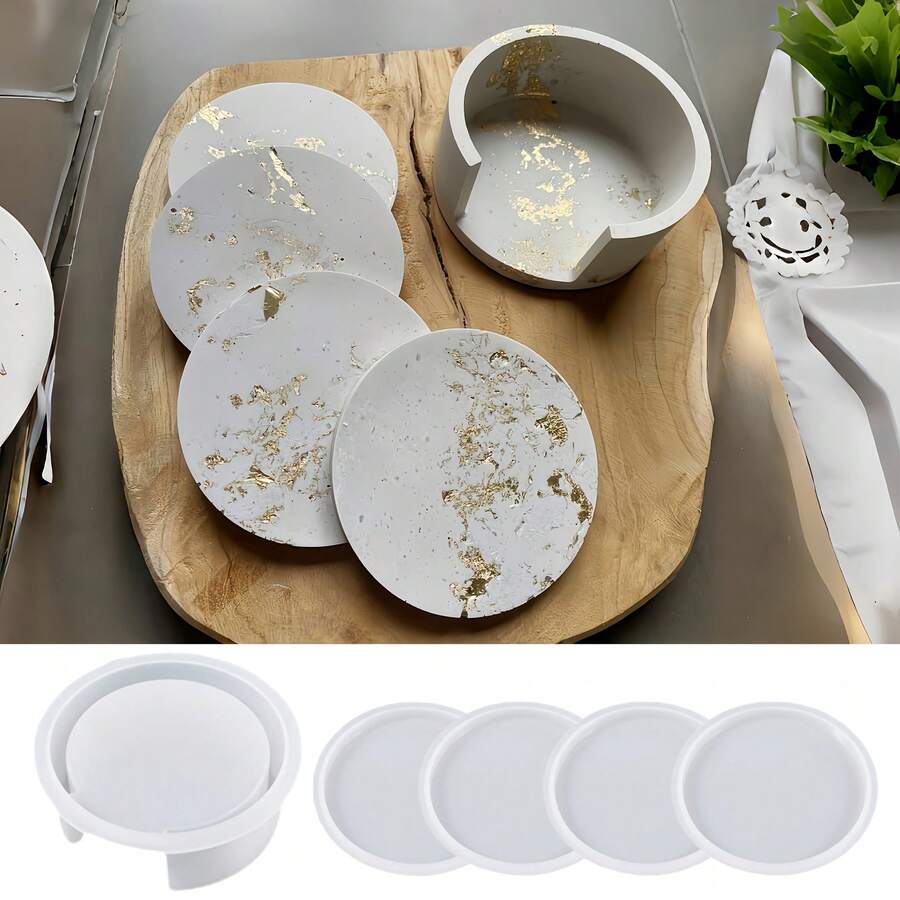 SILIKE LUFEI 5PCS Resin Epoxy Gypsum Coaster Mold Round Coaster Storage Box Combination Set Silicone Mold - Coaster Mold - View 1