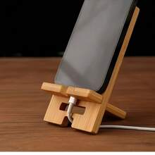 Bamboo Phone Stand With Charging Cable Slot, Compact Wooden Desktop Phone Holder, Supports Vertical And Horizontal Viewing, Suitable For Home Office, Bedside Table, Ideal For Students, Office Workers, Christmas And Father's Day Gift - Bamboo Phone Stand - View 7
