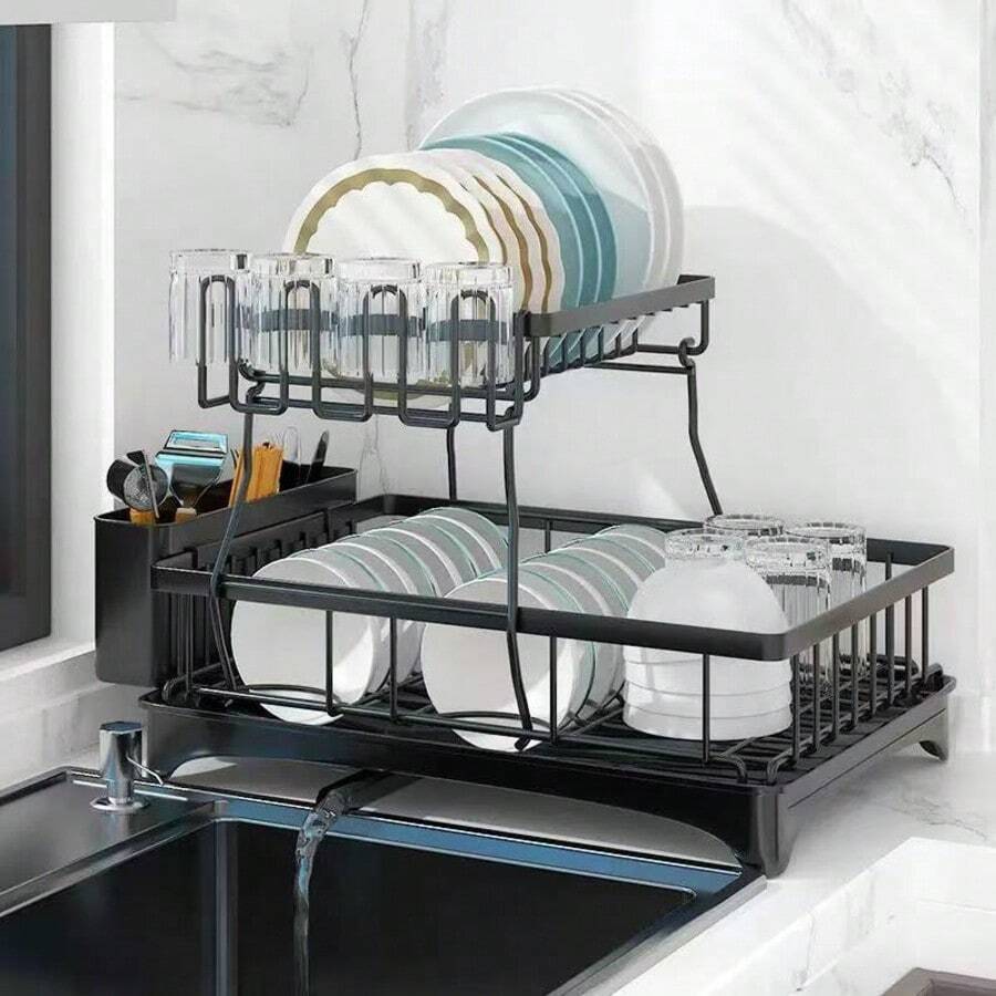 Multifunctional Kitchen Dish Drying Rack, Used For Draining, Organizing And Storing Bowls, Chopsticks, Cups, Plates, Knives, Forks And Other Tableware, Suitable For Home Kitchen Countertop Storage Shelf - Multicolor - View 1
