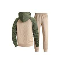 Men's Spring/Autumn Daily Commute Fashion Casual New Jacquard Sweatshirt & Pants Set - Green - View 3