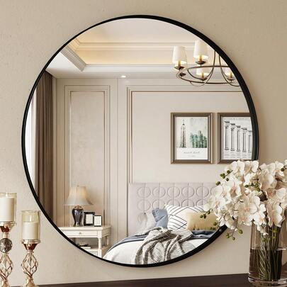 Wall Mirror 60/ 80/90cm, Round Bathroom Mirror With Explosion-Proof Tempered Mirror,Textured Aluminum Frame, Be Hung Or Leaned Against The Wall For Living Room/Bedroom/Hallway