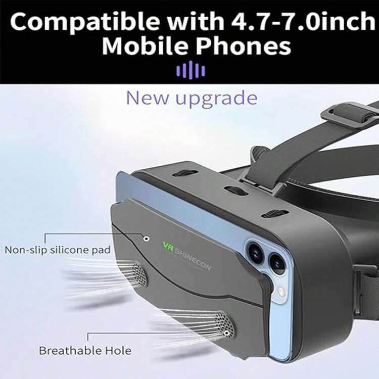 YIYI 3D VR 頭戴式裝置，相容 iPhone 與 Android 手機，適用 4.7-7.2 吋螢幕，通用虛擬實境眼鏡，柔軟舒適新款 3D 眼鏡，附 VR 眼鏡控制器，適用 4.7-7.2 吋智慧型手機 - 查看 9