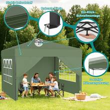 Pop up Pavillon UPF 50+ Wasserdicht 3-stufig Höhenverstellbar Faltbar Gartenpavillon mit Seitenwänden für Garten Terrasse Party Camping - Grün - Übersicht 7