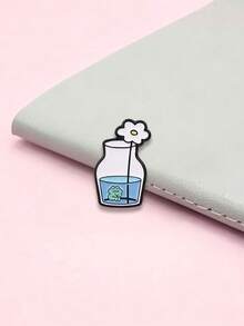 Cute Frog In Glass Bottle Enamel Pin White Flower Cartoon Brooch Kawaii Aesthetic Backpack Decor Badge - Multicolor - View 6