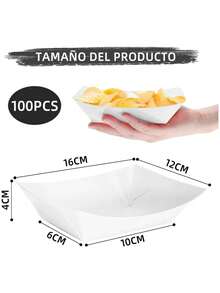Paquete de 100 bandejas de papel para servir alimentos, recipientes desechables de papel, bandejas/cuencos de papel kraft para servir alimentos, adecuados para aperitivos, sándwiches, barbacoa, patatas fritas, palomitas de maíz, postres, ensaladas, burritos y totopos - Blanco - Ver 3
