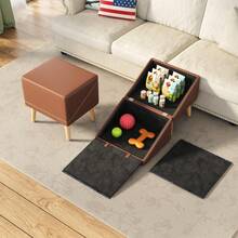 3-In-1 Dog Ramp 18.89"*17.91"*20.08" With Storage Pet Stairs For Senior And Injured Dogs And Cats, Hidden Storage Footstool, Ottoman Anti-Slip, Supports 265 Lbs For Beds And Sofas BROWN Color - Brown + PVC + Wood - View 12