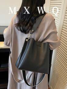 Large Capacity Tote Bag For Women, New Solid Color High-End Casual Commuter Crossbody Shoulder Bag - Black - View 1