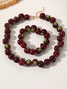 NAIZHU 1/2pcs Fashion Creative Colorful Y2K Dopamine Resin Fruit Necklace Blueberry Apple Mangosteen Necklace Daily Party Accessory - Multicolor - View 11