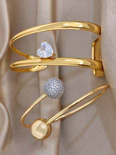 Set/1Pc Luxury Elegant Smooth Asymmetric Curved Heart Stainless Steel Bangle Bracelet, Gold Jewelry Set For Women, Party, Daily/Christmas, Boho/Y2K