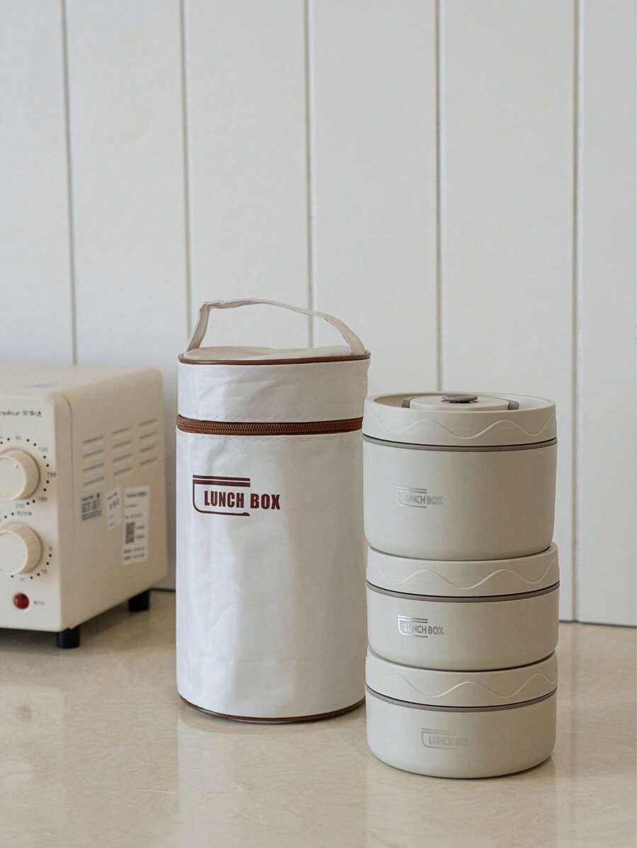 Haus Hana 3件/4件/5件多层微波炉便携式保温食品容器午餐盒不锈钢便当盒隔热防漏热午餐袋套装