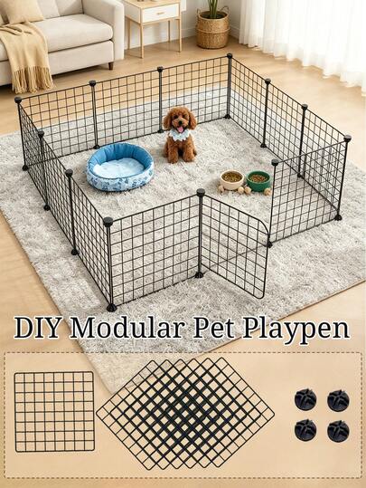 Cerca de Arame Metálico DIY para Animais de Estimação, Portão de Isolamento para Gatos e Cerca/Barreira para Cães; Painéis Modulares de Malha Metálica Configuráveis Livremente (Adequados para Gatos, Hamsters ou Coelhos), Pode Ser Utilizado como Cerca de Isolamento ou Barreira de para Animais de Estimação