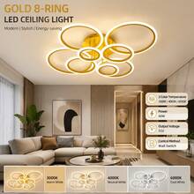 1pc Ceiling Light, Fashionable High-End Large Size High Brightness 8-Ring Metal Acrylic Ceiling Light, Suitable For Living Room, Dining Room, Bedroom And Other Scenes - Multicolor - View 6