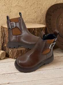 Tibanyu Children's Chelsea Boots, Boys & Girls Short Ankle Boots, Side Zipper Thick Sole Comfortable Winter Shoes - Brown - View 2