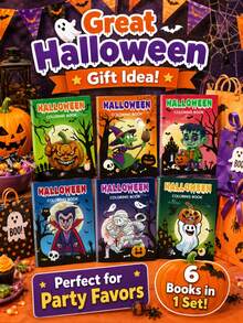 6PCS Halloween Coloring Book Set, Children's Cartoon Doodle Party Funny Pumpkin Coloring Book, Mummy Vampire Cartoon Coloring Book Compact And Easy To Carry, Travel Boredom Relief Educational Doodle Book, Holiday Gift For Boys And Girls - Multicolor - View 2