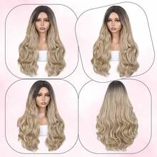 Ombre Brown Body Wave Wig For Women 26 Inch Long Wavy Wig Middle Part Synthetic Heat Resistant Wigs With Brown Roots Balayage Culry Wig For Cosplay Daily Use - Multicolor - View 7