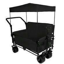 3-In-1 Folding Wagon Cart With Bench Seat & Detachable Canopy, Black Steel Frame - default - View 9