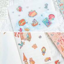 6pcs Cute Gold Foil Decorative Stickers, Fairy Tale Ocean Castle And Wind Stickers, Vintage Aesthetic Scrapbook Collage Stickers, First Day Of School - Multicolor - View 7