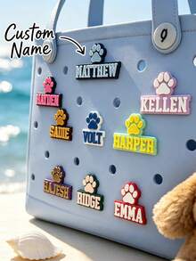 Personalized Acrylic Letter Name Charm, Paw Print Pattern Personalized Charm, Suitable For Backpacks, Shoes, Etc., Customizable All-Season DIY Nameplate, Engraved, Neutral Casual Style, Suitable For Daily, Graduation, Wedding, Housewarming, School Supplies, Women's Shoes - Multicolor - View 1