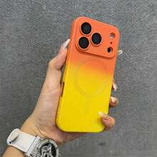 奢華漸層圖案磁吸無線充電軟手機殼，適用於 iPhone 17 16 15 14 13 12 11 Pro Max Plus 17e 16e - 橘黃色 - 查看 9