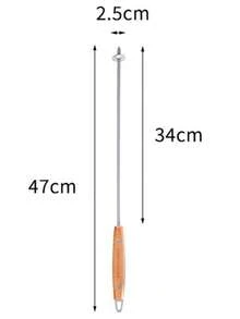 CAMPINGMOON 1 pièce Fourchette à barbecue plate en acier inoxydable avec manche en bois de hêtre, aiguille à rôtir pour brochette de viande pour le camping en plein air et la cuisine de jardin K480 - Argent - Voir 10