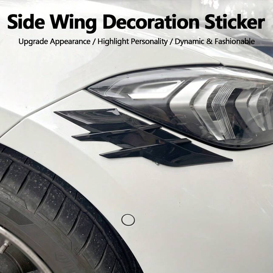 2pcs Universal Car Side Vent Hood Decorative Modification Stickers, Exterior Car Stickers, Side Vent Add-On Stickers, Modified Car Stickers, Car Fender Stickers, Vehicle Modification Blade Stickers, Sporty Style, Dynamic Appearance, Self-Adhesive Design - A - View 1