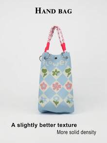 1 buah Tas Tote Rajut Motif Bunga Kartun Kapasitas Besar Ringan, Cocok untuk Perjalanan, Sekolah, Bepergian, Portabel, Cocok Dipadukan dengan Pakaian, Sepanjang Musim - MultiWarna - View 7
