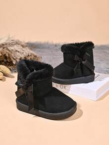 Kids' Fashionable New Snow Boots With Bow Decoration - Black - View 6