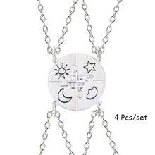 Back To School 4pcs/Set Colorful Sun Moon Star Nebula Pendant Necklace For Girls Best Friend Student Graduation Gift Suitable For Party Jewelry Friendship Necklace Gift - one-size - View 12