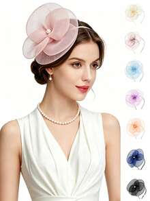 1pc Women's Floral Kentucky Derby Fascinator Hat, Tea Party Mesh & Feather Hair Clip, Wedding Cocktail Party Headpiece - Multicolor - View 1