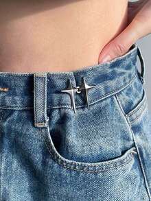 1 Pair Detachable Cross Star Snap Waist Buckle, No Drill No Sew Waist Size Reducer - Star - View 2