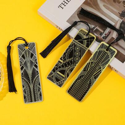 Art Deco Decorative Art Style Metal Tassel Bookmark, Geometric Retro Pattern Design, Suitable For Art Lovers, Students, Architectural Art Enthusiasts, Reading Collectors, High-End Light Luxury Book Page Marking Cultural And Creative Gifts.