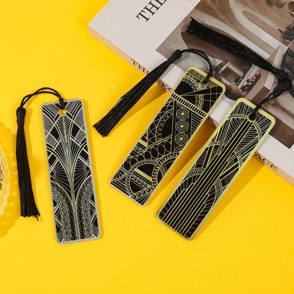 Art Deco Decorative Art Style Metal Tassel Bookmark, Geometric Retro Pattern Design, Suitable For Art Lovers, Students, Architectural Art Enthusiasts, Reading Collectors, High-End Light Luxury Book Page Marking Cultural And Creative Gifts.