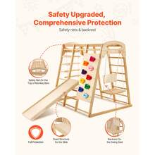 Indoor Jungle Gym, 7-In-1 Toddler Indoor Playground, 47.2 X 58 X 56 Inch, With Wood And Rope Ladder, Net Ladder, Swing, Monkey Bar, Slide, Climbing Wall, Wooden Indoor Climbing Toys For Kids - Wood, 7-in-1, Size L - View 5