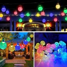 أضواء سلسلة كرة بلورية تعمل بالطاقة الشمسية 20/50/100-LED - أبيض دافئ، 8 أوضاع، مثالية للزفاف والحفلات والديكور الخارجي - كرة فقاعات تعمل بالطاقة الشمسية - مشاهدة 7