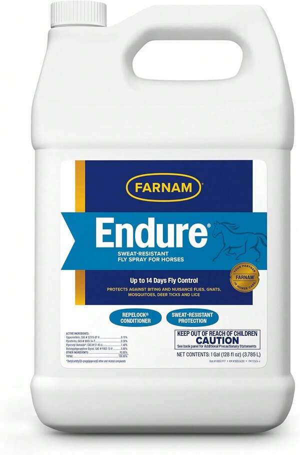 Farnam Endure Fly Spray For Horses - Long-Lasting Sweat-Resistant Fly Repellent, Repels Flies, Mosquitoes, Gnats And Ticks, Up To 14 Days Fly Control