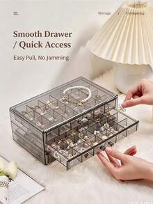 1pc Large Capacity 72-Slot Acrylic Jewelry Box, Transparent Multi-Layer Stackable Drawer Organizer, Jewelry Storage & Organization, Holiday Gift - Transparent - View 8