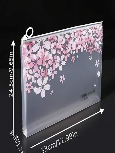 Random Cherry Blossom Pattern Transparent A4 Zipper File Bag, Waterproof Document Storage Bag, Cute Floral Storage Folder, Suitable For School Supplies, Office Documents, Home Storage, Travel Storage, Birthday Christmas New Year Gift