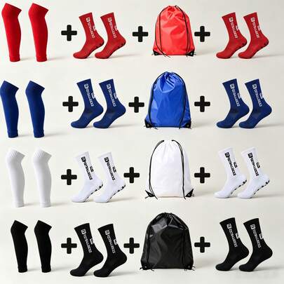 5-Piece Football Sports Set, Includes 2 Pairs Of Non-Slip Polka Dot Football Shin Guards Socks, 1 Knitted Ankle Sleeve, 1 Drawstring Bag, Suitable For Football Enthusiasts, Football Match And Training Accessories