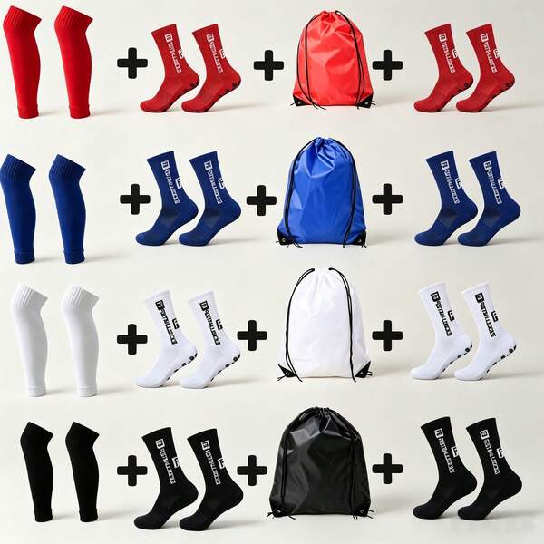 5-Piece Football Sports Set, Includes 2 Pairs Of Non-Slip Polka Dot Football Shin Guards Socks, 1 Knitted Ankle Sleeve, 1 Drawstring Bag, Suitable For Football Enthusiasts, Football Match And Training Accessories