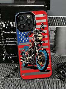 1 pieza Funda de teléfono con estampado de motocicleta vintage americana Harley IMD, marco de lente de metal plateado mate en relieve, cobertura completa, carcasa dura resistente a caídas, sin cordón, compatible con todos los modelos Apple, estilo motocicleta, funda protectora de nicho genial para hombres - Plateado - Ver 6
