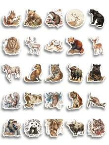 50 Peças Adesivos de Decoração Vintage de Animais para Volta às Aulas, Ilustrações Feitas à Mão de Panda, Tigre, Leão, Panda Vermelho e Girafa, para Diário, Garrafa de Água, Bagagem, Decoração DIY de Festa de Zoológico Vintage - Multicolorido - Visão 9