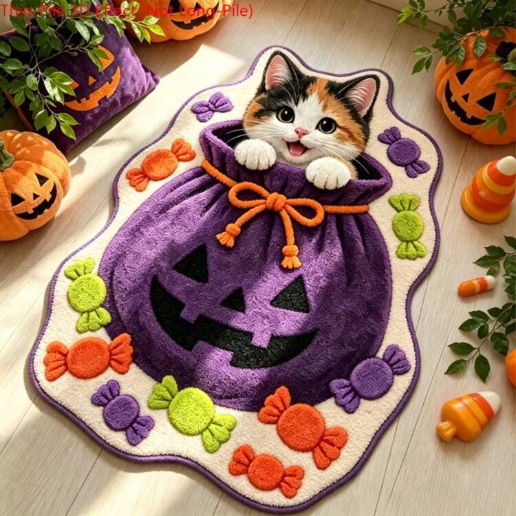 1pc Halloween Pumpkin Candy Bag Cat Shaped Doormat, Welcome Mat, Carpet, Floor Mat, Halloween Door Mat, Bedroom Carpet, Area Rug - Multicolor 4 - View 4