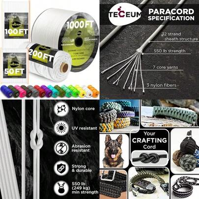 5/32" Paracord Rope 0 0/// Tactical Parachute Cord 4mm 45+ Colors Nylon String For Survival And Camping Gear Stripe Cord For Survival Utility Rope